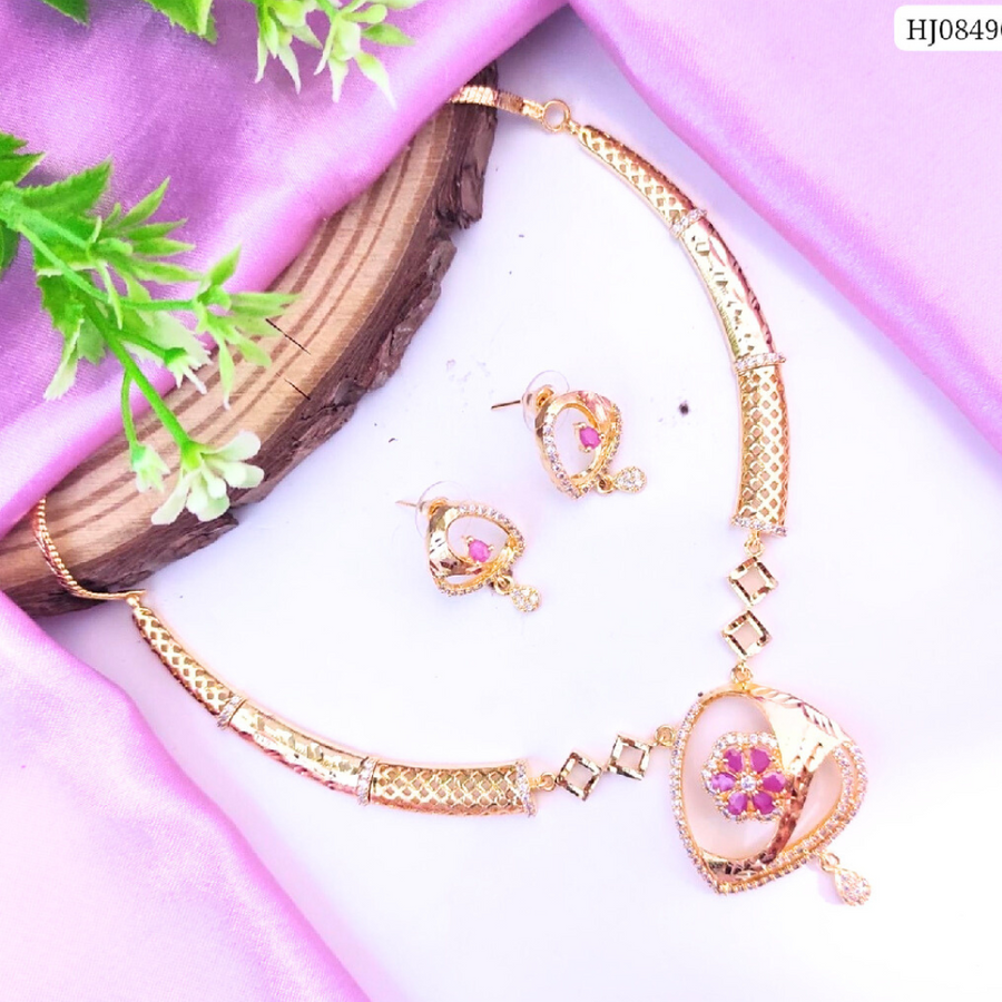 AD 1 Gm Golden and Pink Necklace