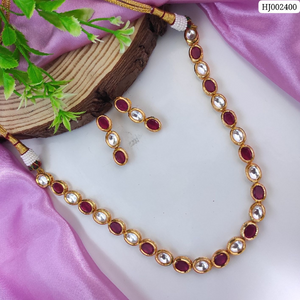 Red and White Kundan Necklace