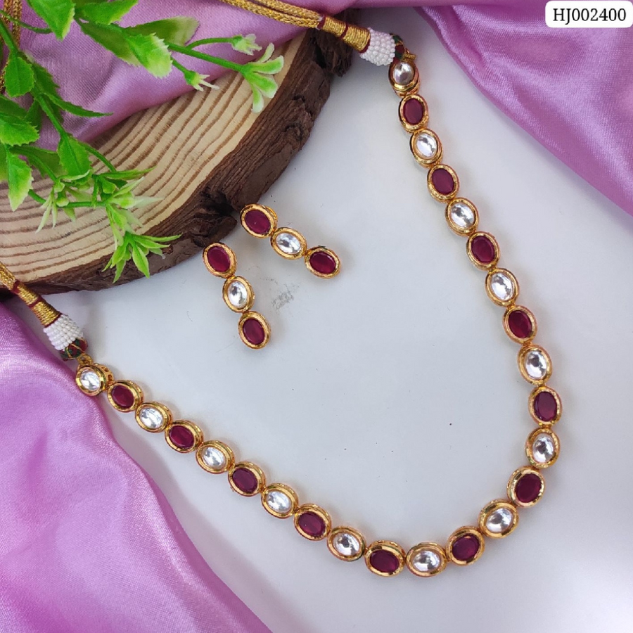 Red and White Kundan Necklace